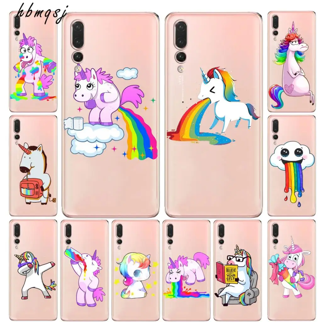 

Cute funda for huawei mate 20 lite case silicone soft rainbow unicorn cartoon original coque tpu for mate 20 pro phone back case