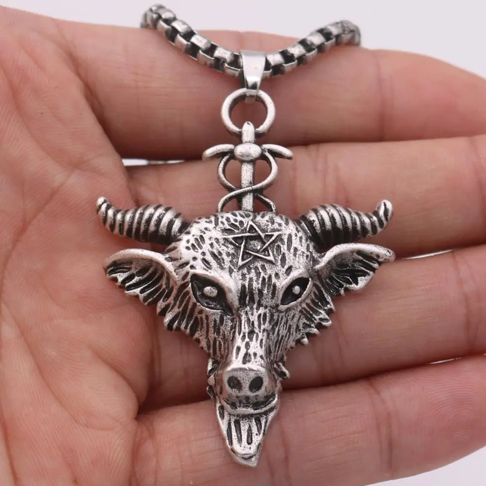 

WICCA Ram Amulet Talisman Goat Pendant Wicca Pagan Pentagram Pentacle Jewelry Viking Ouija Animal Necklace Men Women Dropship