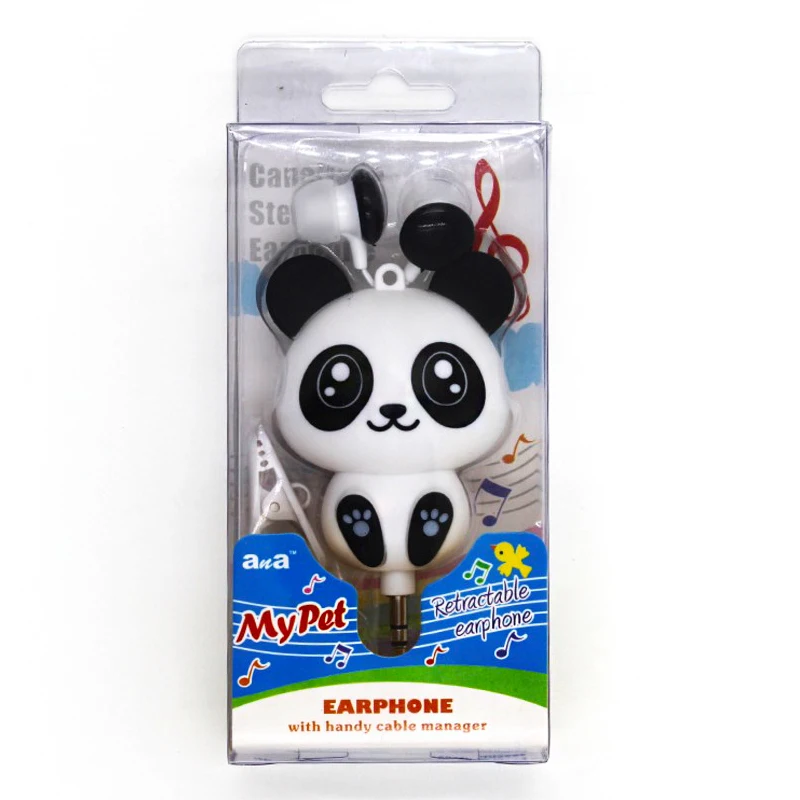Chiclits In-Ear Earphones Cartoon Panda Cheese Cat Chi Sweet Home Headphones Retractable Automatic Headphones for Iphone Android
