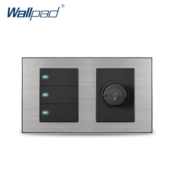 

Wallpad 3 Gang 2 Way Switch With Dimmer Luxury Satin Metal Panel Wall Light Switch With LED Indicator 160*86mm