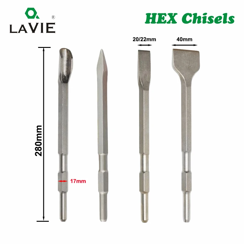 .580 Hex Shank Round Collar Narrow Flat Chisel 24-Inch Long Champion Chisel 