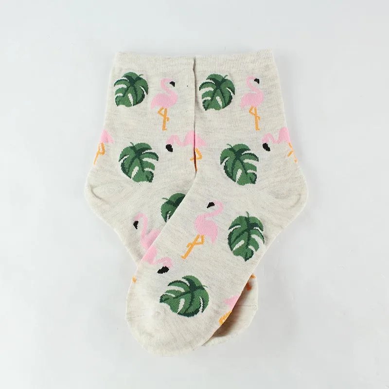 Harajuku/милые носки с Фламинго/авокадо/ананасом; Новинка; женские носки с рисунками животных и фруктов; забавные носки с растениями; Calcetines Mujer - Цвет: 2