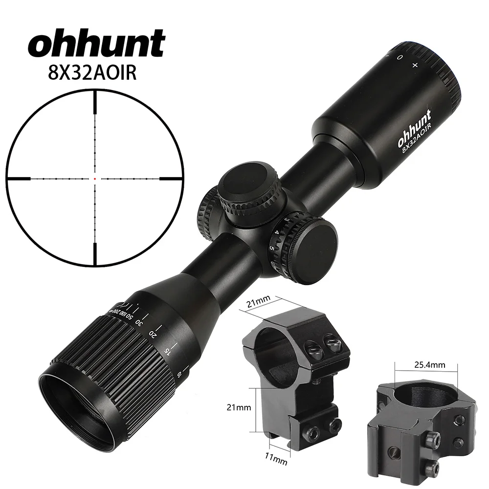 Охота ohhunt 8X32 AOIR компактные тактические оптические прицелы Mil Dot с подсветкой Стекло гравированное сетка башенки сброс оптики прицел - Цвет: with Dovetail Rings