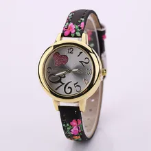 MJARTORIA Love Heart Women Watches Flower Vintage PU Leather Quartz Clock Montres Femmes Antique Watch Ladies Wrisatwatches Hour