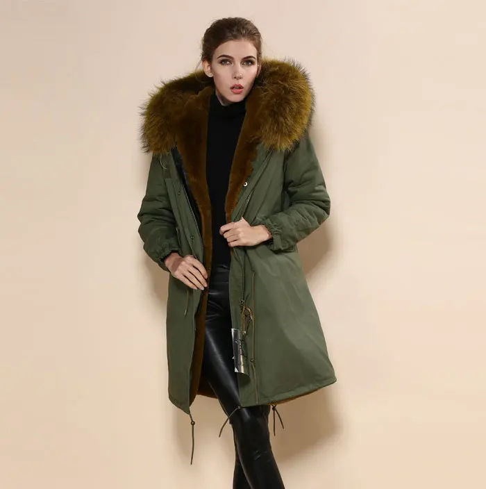 Новая мода меховой воротник с капюшоном парки зимние куртки, армейский зеленый большой желтый воротник длинный Стиль мужское пальто парка женское меховое пальто - Цвет: Армейский зеленый