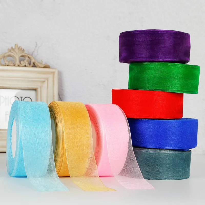 

4cm Chiffon Organza Ribbons DIY Artificial Rose Flower Ribbons Christmas Halloween Wedding Decoration Gift Wrapping Ribbons