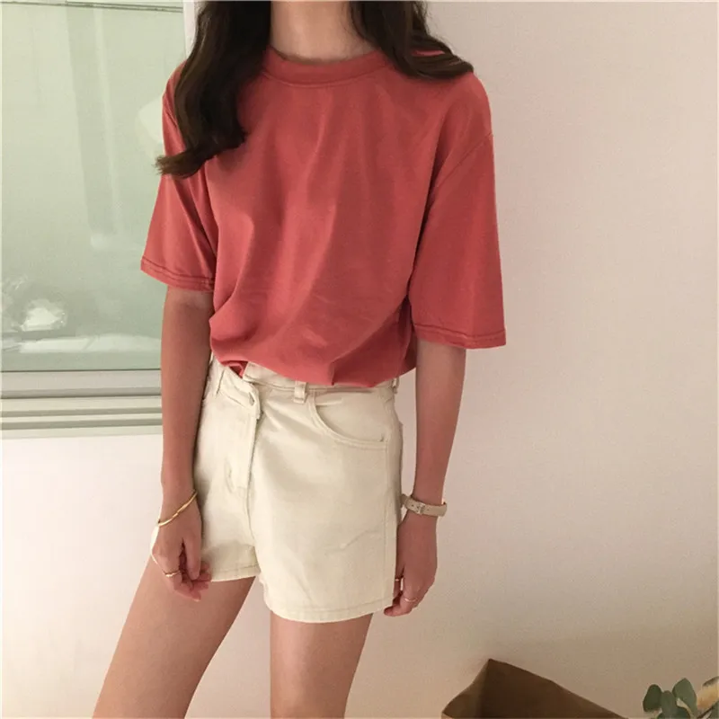 15 Solid Color Women Basic T-shirt Casual O-neck Tee Shirt Harajuku Summer Top Korean Hipster White T Shirt S-XL Dropship TS53 (12)
