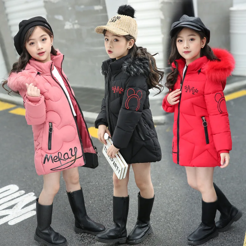 

-20 Degree Children Winter Jacket Girl Clothes Cotton-padded Outerwear Kids Warm Thick Fur Collar Hooded Long Down Coats TZ376
