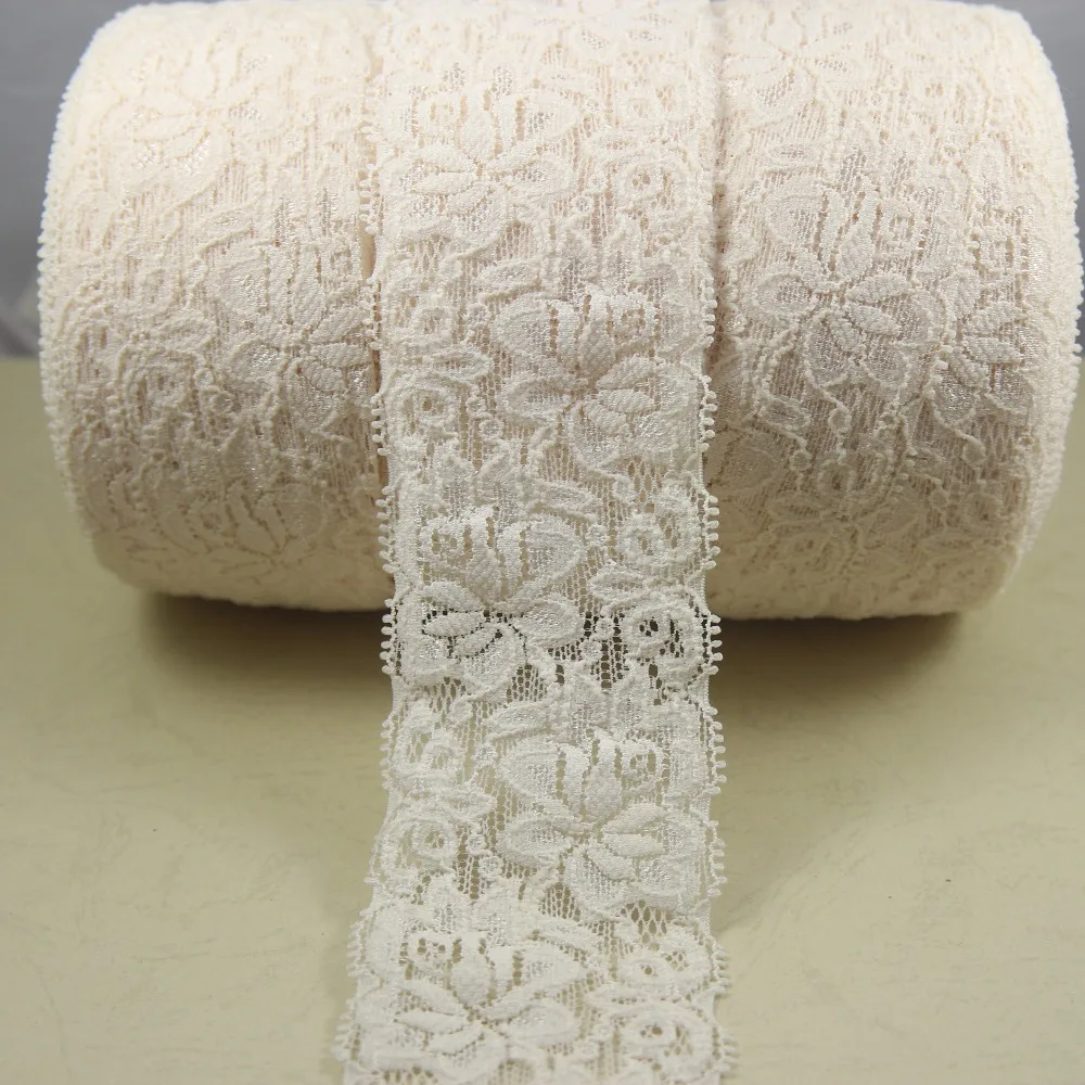 A roll 69 yards 57mm width cream Elastic stretch Lace trim sewing