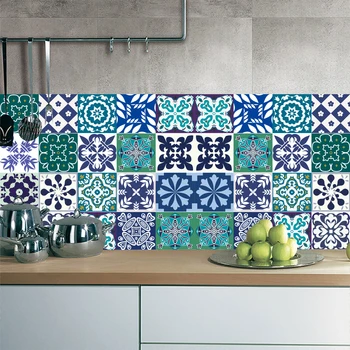 Moroccan Style Ethnic Floral Tiles Wall Sticker Kitchen Bathroom Wardrobe Waist Line Home Decor Waterproof Vinyl Art Wall Decals