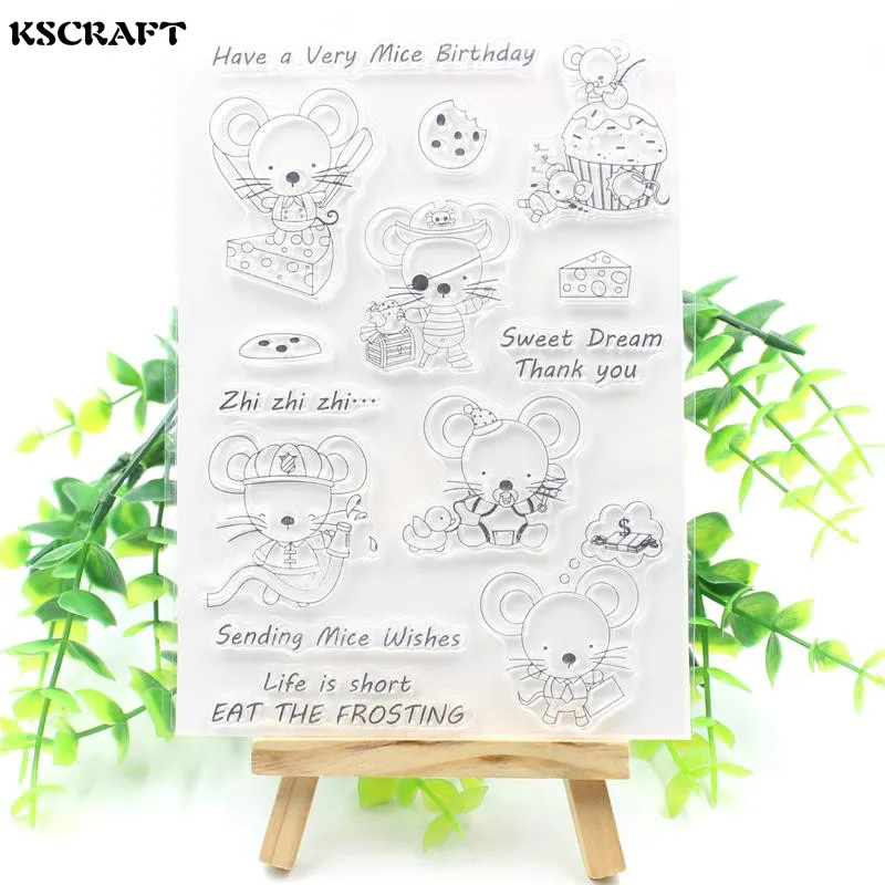 

KSCRAFT Sending Mice Wishes Transparent Clear Silicone Stamps for DIY Scrapbooking/Card Making/Kids Fun Decoration Supplies 128