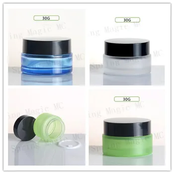 

30G Frosted/Green/Blue Glass Bottles With Black Lid Eye Cream/Essence Cosmetic Packaging,1oz Empty Skin Care Case Glass Jars
