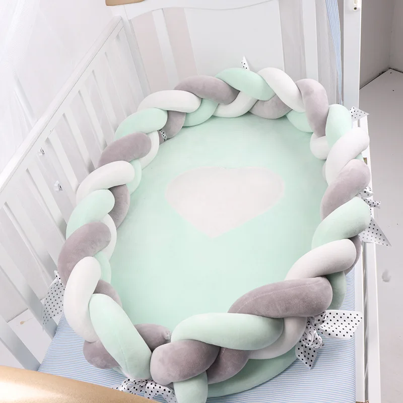 2pcs Baby Bed Bumper Handmade Knot Newborn Crib Bumper Mattress Portable Knotted Braid Pillow Infan