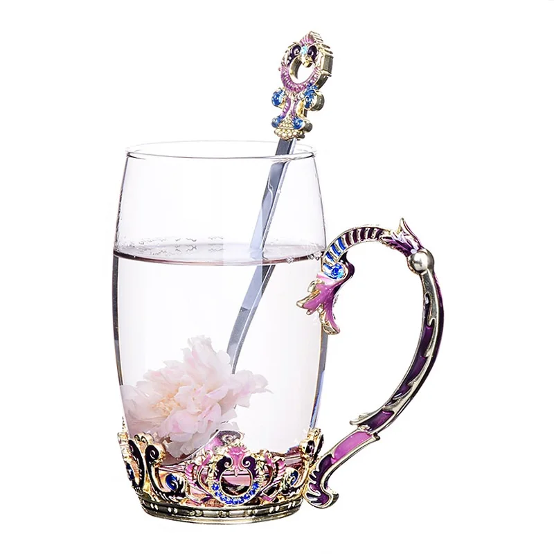 Молочный Сок чашки креативные эмалированные чашки цветочные чашки кофейные чашки Европейский стиль Термостойкое стекло - Цвет: 4