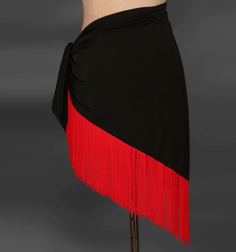 Юбка для латинских танцев для женщин, 7 цветов, профессиональная юбка для танцев с кисточками, для взрослых, дешевая Румба латиноамериканские танцы - Цвет: Black and red