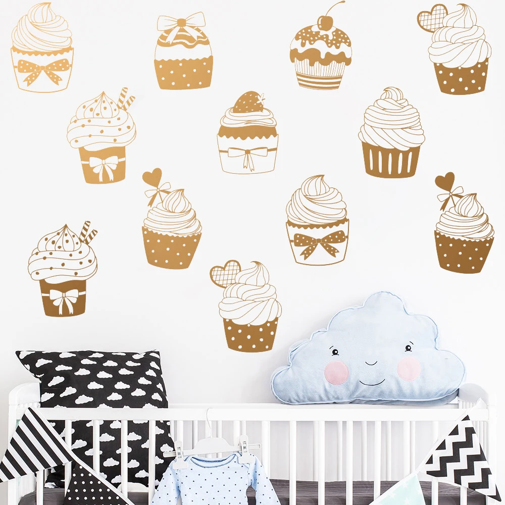 

24pcs/set Unique Cupcake Cuisine Wall Decals Cute Wall Decor child Girls Room Removable Vinyl Wall Stickers Nursery Mural JW323