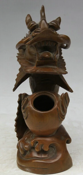 

JP S0522 11" Chinese boxwood animal Fish barracuda Dragon Pot Jar Crock Statue sculpture B0403