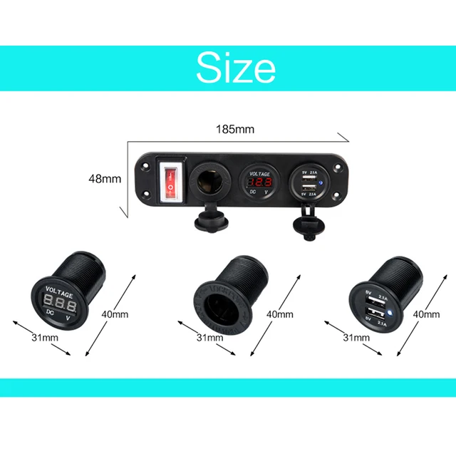 Dual PUSB4 Power intégrée 4 en 1 avec voltmètre numérique + prise