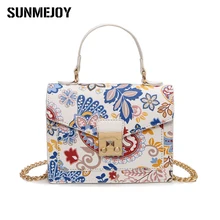 SUNMEJOY Fashion Floral Gedruckt Klappe Handtaschen Damen Schlösser Kette Nationalen Stil Umhängetaschen Kleine Top-griff Tote Sac Ein wichtigsten