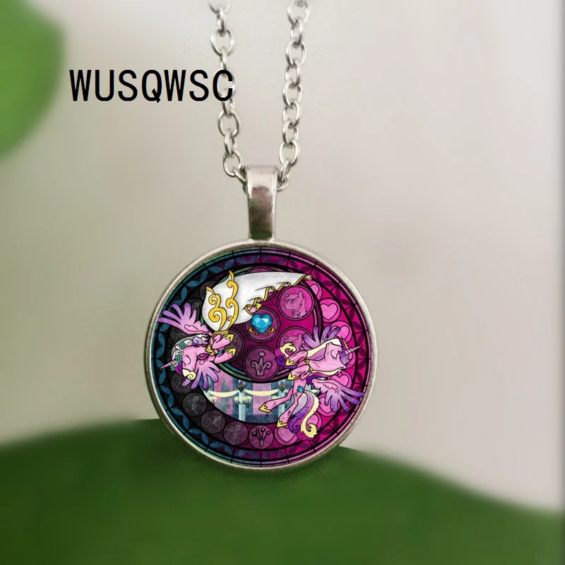 

Cartoon My Little Horse Baoli Poni Series Necklace Cute Magic Rainbow Horse Glass Gem Pendant Necklace Girl Birthday Gift