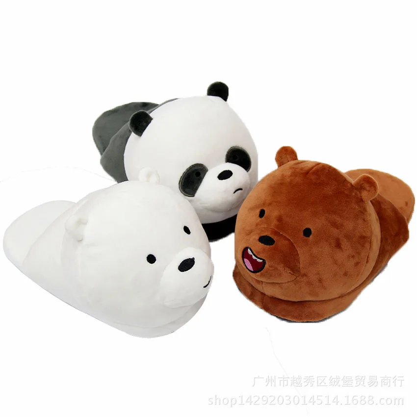 

Winter Indoor Unisex Cartoon Slippers For Men and Women We Bare Bears Style Warm Home Panda Brown Bear Polar Bear Plush Slippers