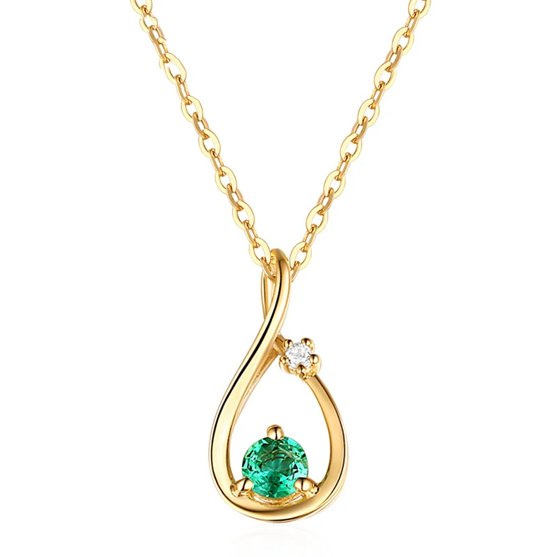 

Fancy 14K Pure Real Yellow Gold Emerald Waterdrop Pendant Necklace for Women Girl Solid Genuine Crystal Charm Fine Jewelry Gift