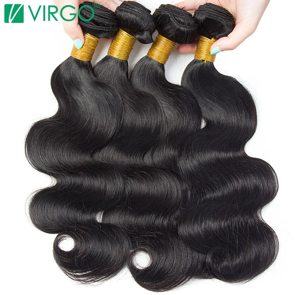 Volys Virgo Brazilian Body Wave Human Hair Weave Bundles 1 Piece Non Remy Hair Extensions Natural Color 1B Can Buy 3/4 Bundles body-wave