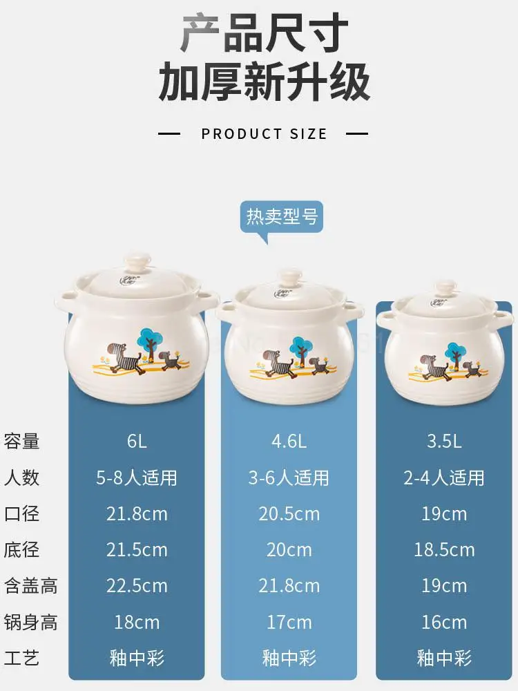 Кастрюля Бытовая газовая симмерия кастрюля суп горшочек пламя большой керамический супница котелок для тушения мультяшная чашка