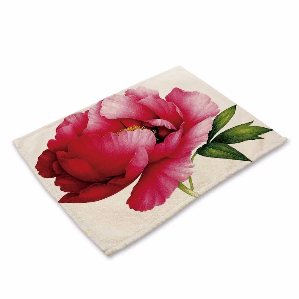 Fashion Flower Rose Pattern Table Mat Kitchen Decoration Table Napkin For Wedding Table Mat Placemat Dining Accessories