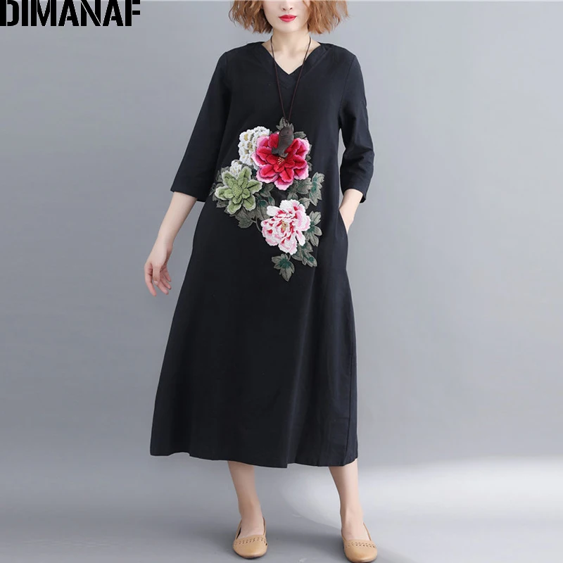 DIMANAF женские длинные платья элегантные винтажные размера плюс для женщин и