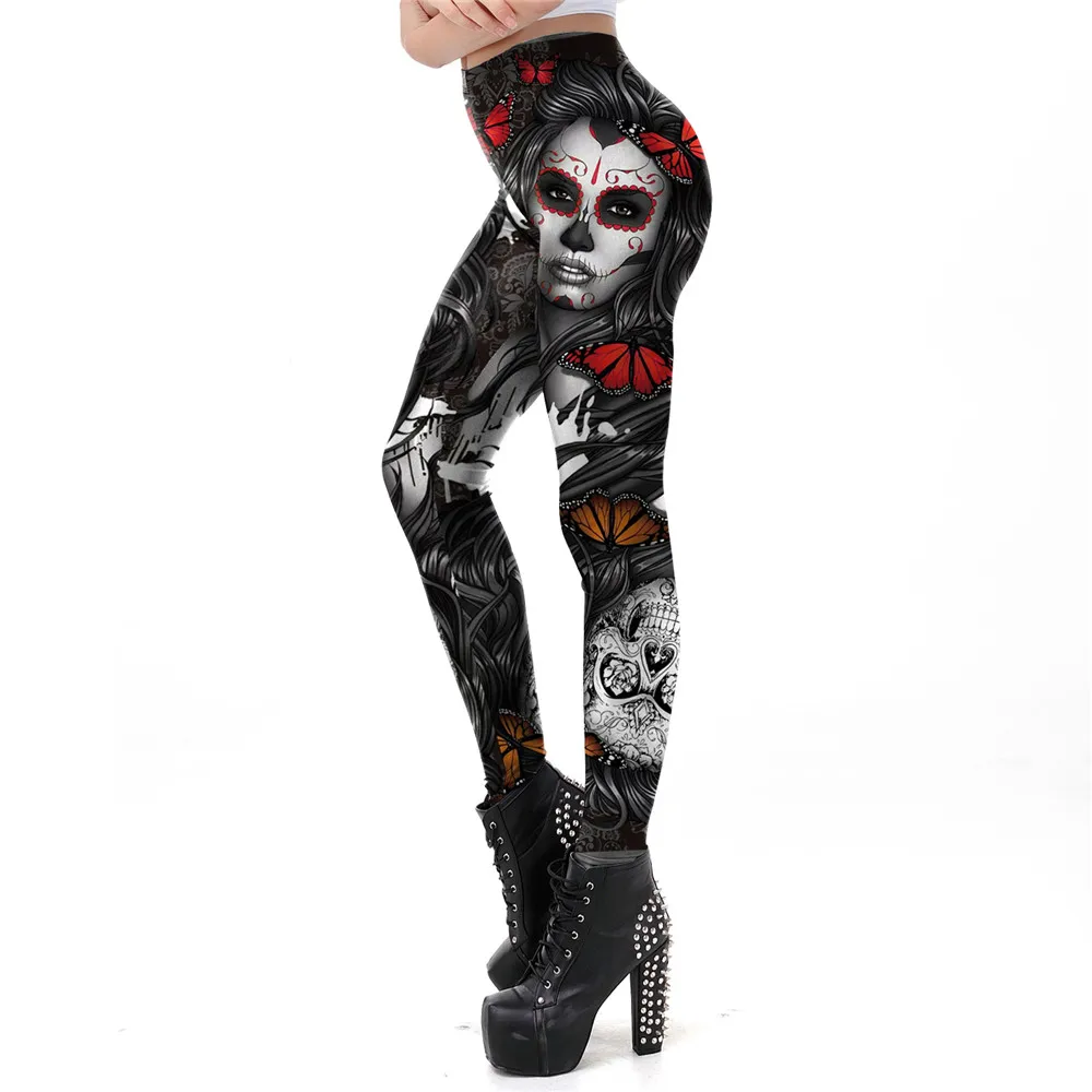 grey leggings [You're My Secret] 2021 New Gothic Printed Leggings For Women Halloween Skull Sexy Legging Rose Pattern Fitness Workout Leggins aerie crossover leggings