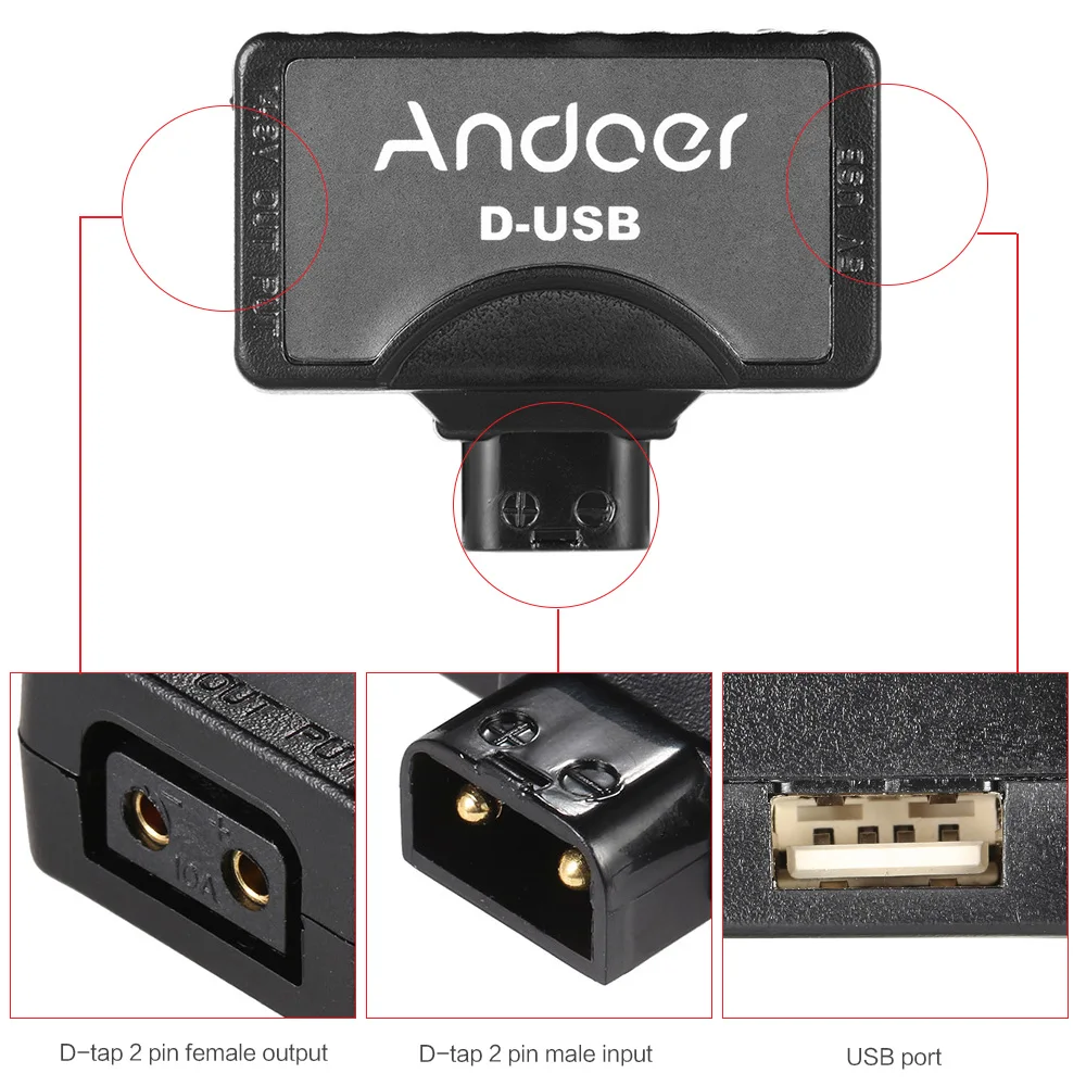 Andoer портативный и гибкий разъем usb адаптера D Tap на 5 В для V Mount батареи видеокамеры