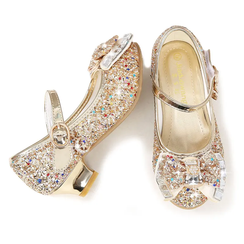 Детская обувь для девочек, вечерние танцевальные туфли принцессы со стразами, кожаные туфли с блестками и бабочкой на низком каблуке, обувь для девочек, Enfant, подарок 26-38
