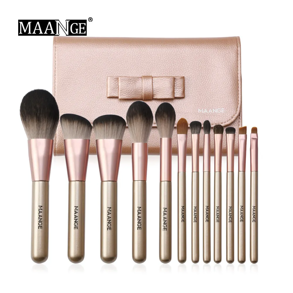 12 pcs with bag MAANGE 12 шт. Кисть для макияжа основа тени для век консилер многофункциональный макияж набор кистей с набор косметических кистей в розовом чехле Красота Инструменты - Handle Color: 12 pcs with bag