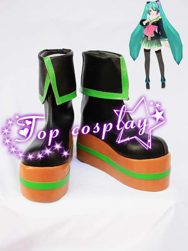 Vocaloid Hatsune Miku Cosplay Short Boots shoes Black/Orange/Green #VOC0132 | Обувь