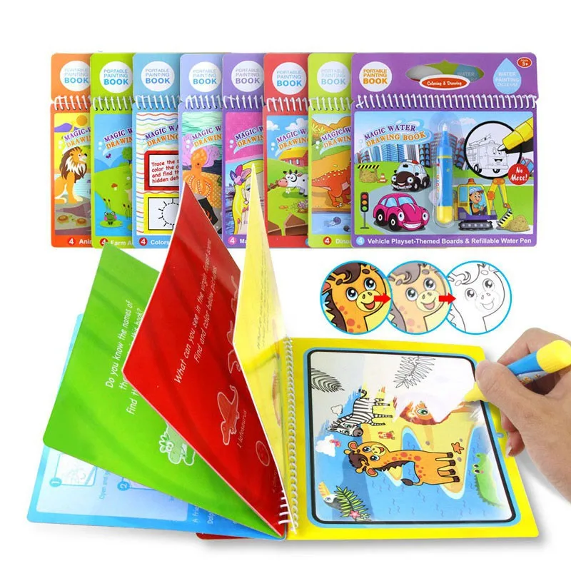 Magic Water Drawing Doodle Book & Magic Pen Coloring Painting Drawing Board 8 Types Early Educational Toys Birthday Gift For Kid