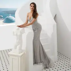 Vestido de noiva 2019 Robe De Soiree Diamond Вечеринка платье серого, нюдового цвета Серебристые вечерние Нарядное вечернее платье для выпускного вечера