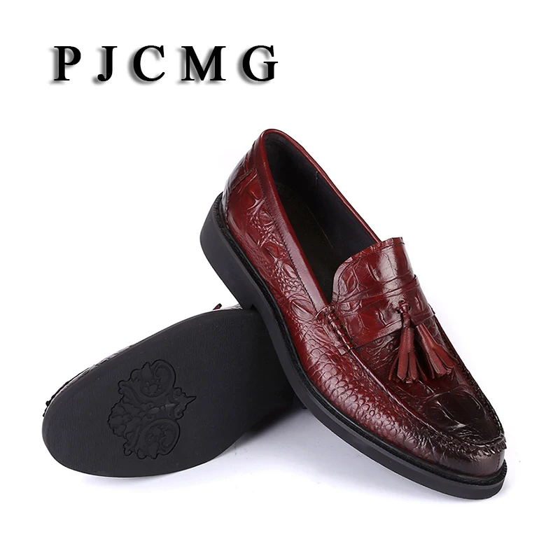 Dedo Formais Sapatos Black Wine red Crocodilo Homem outono Apontado Padrão Com De Couro Pjcmg Moda Slip Borla Genuíno Planas Vestido Primavera on vRqH0z