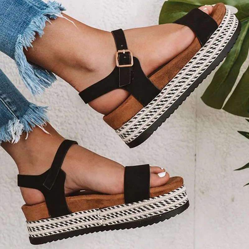 

Women Summer Flat Platform Sandals Ankle Buckle Female Casual High Increas Shoes Thick Sole Ladies Fashion Open Toe Sandals