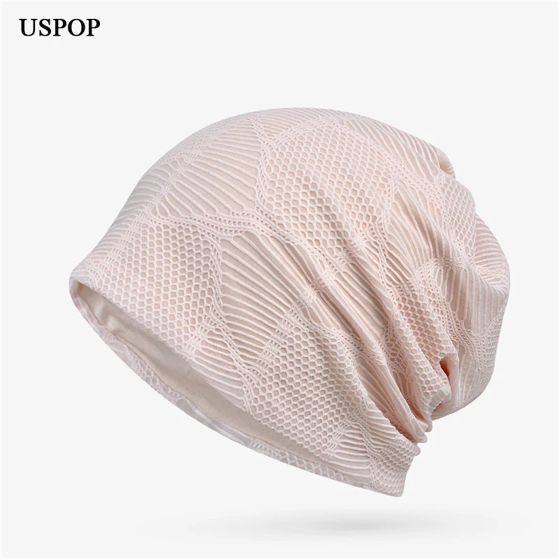 

USPOP 2019 Newest spring hat fashion casual mesh breathable skullies solid color soft beanies hat female elastic