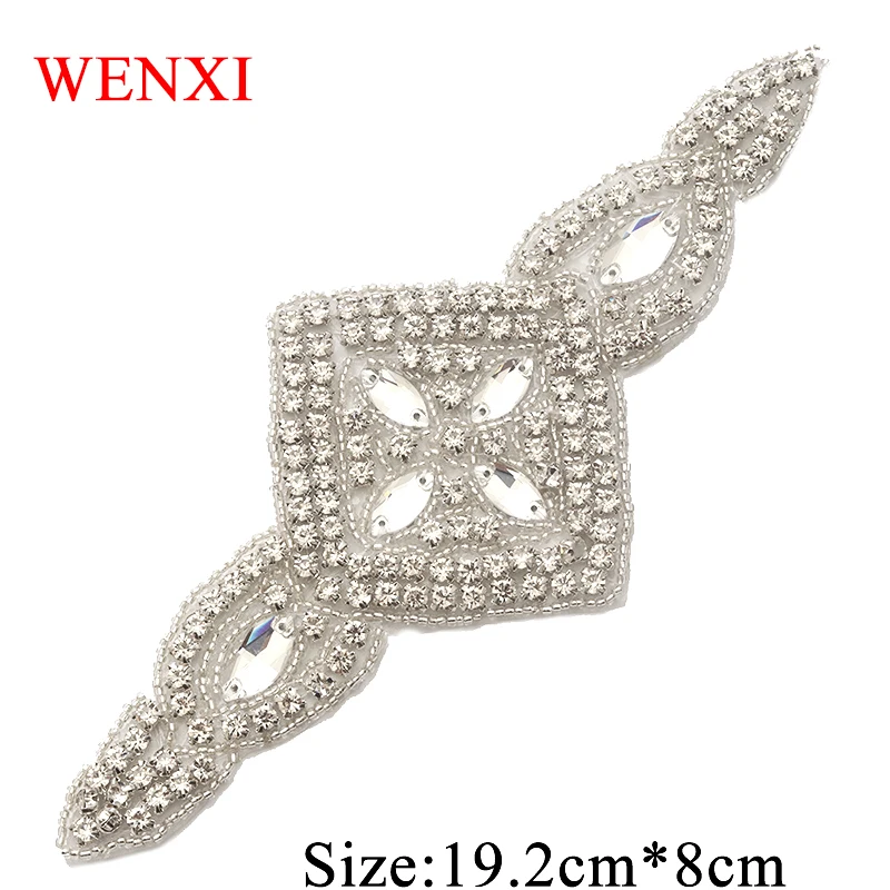WENXI 20CS Wholesale 19.2*8CM Beautiful Crystal Silver Rhinestone Applique For Wedding Bridal Accessories WX922 | Дом и сад