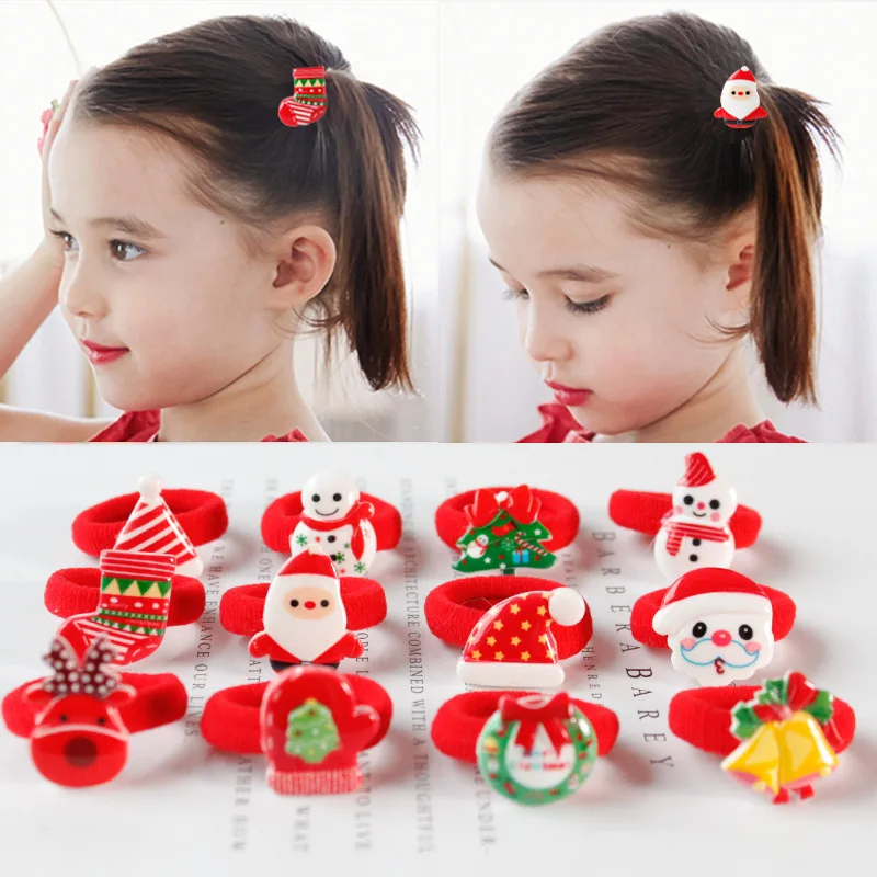 buy (2 pieces lot) Fashion Girls Popular Christmas Hair rope Tree Santa Bell Snowman Kids Elastic Hair band Lovely Hair Accessories