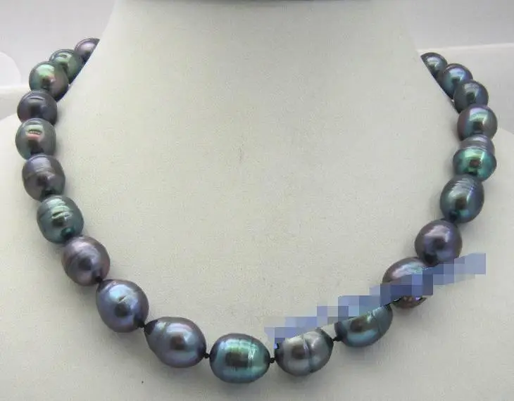 

AAA 12-14 MM SOUTH SEA NATURAL black PEARL NECKLACE 925silver CLASP