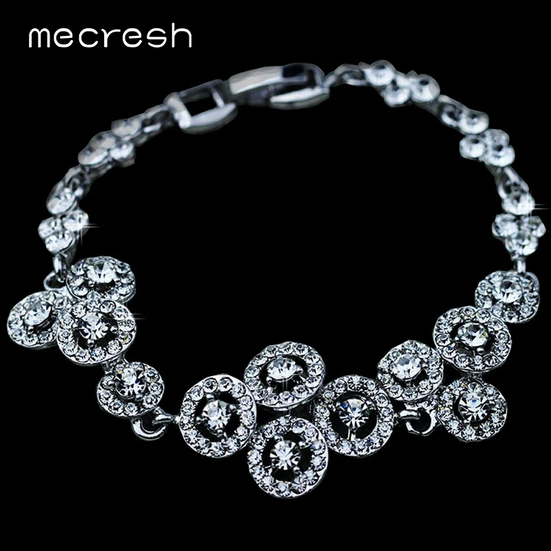 Mecresh роскошный серебряный цвет браслет кристалл круглый свадебные браслеты свадебные аксессуары SL024