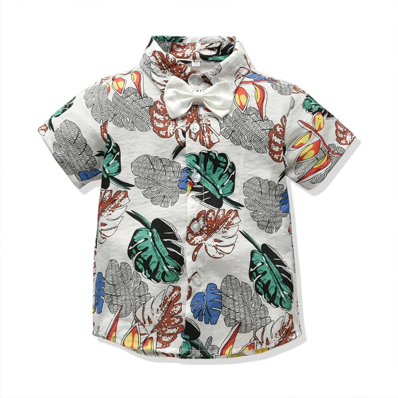 Рубашки для маленьких мальчиков лето г. Топы для маленьких мальчиков с короткими рукавами и отложным воротником, праздничные Стильные Детские рубашки для мальчиков, пляжная одежда 2-6Y