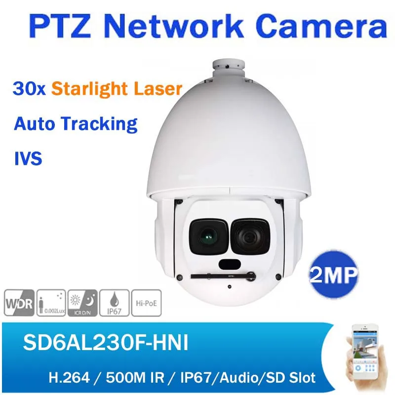 

DH SD6AL230F-HNI 2MP Auto Tracking PTZ IP Dome Camera Full HD 1080P 30X Starlight Laser PoE Network Camera up to 500M IR