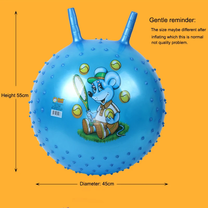 45 см Милая резинка прыгающий надувной прыгающий мяч с ручкой массажный рожок игрушка дети мультфильм животных печати детские игры Спорт