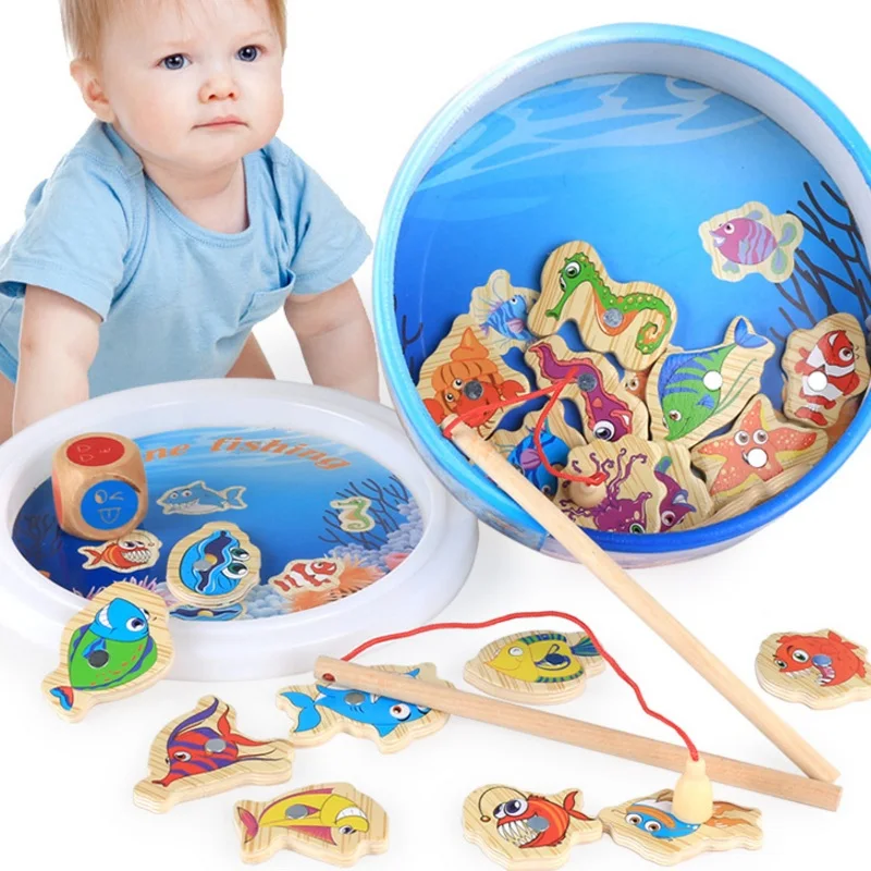 Wooden Baby Marine Fishing Toy Child Boy Girl Game Toddler