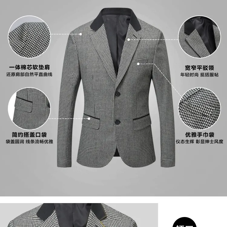 Мужская шерстяная куртка, приталенная клетчатая модная куртка с птицами, новая горячая распродажа, английский стиль, тонкая грудь, высокое качество, деловая куртка