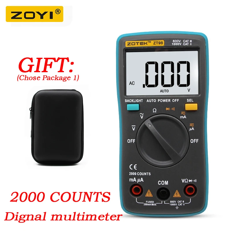 

ZOYI ZT98 Digital Multimeter Backlight AC/DC Ammeter 2000 counts ZT98 Ohm Voltmeter Portable Meter dignal multimetro